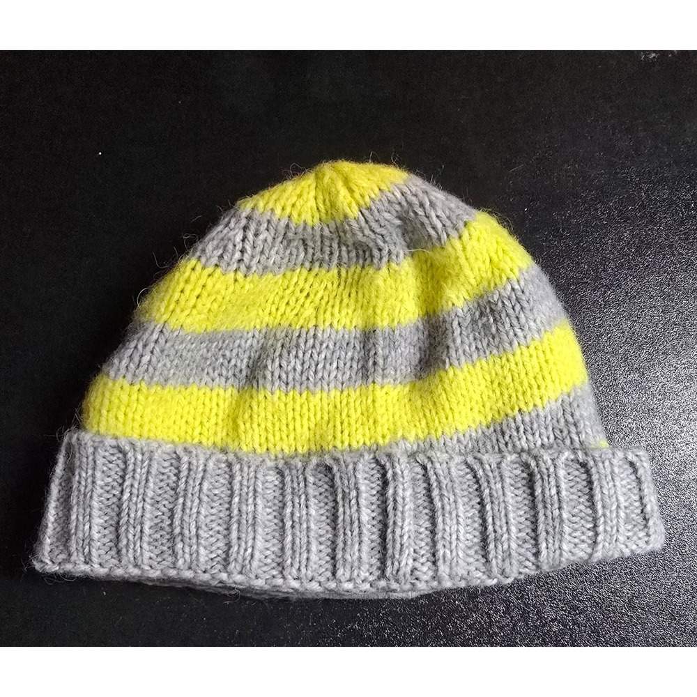 GAP Kids‎ Vintage Beanie Hat Gray Yellow Stripe Alpaca Acrylic One Size Unisex